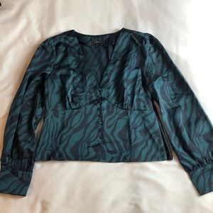 Funky green zebra print silk blouse